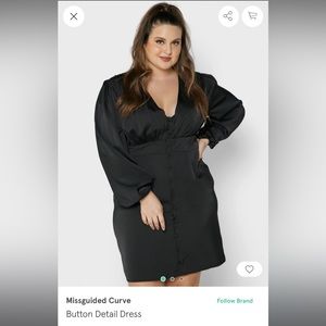 Missguided Curve Button Detail Dress - Black Satin